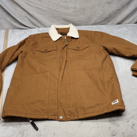 Lee Other - Lee Jacket Mens Large Brown Sherpa Lined Canvas Rugged Trucker Work Full Zip